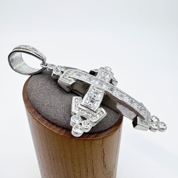 VTG Solid Sterling Silver 925 White Crystal Cross Pendant Size 3" Length - Picture 4 of 9